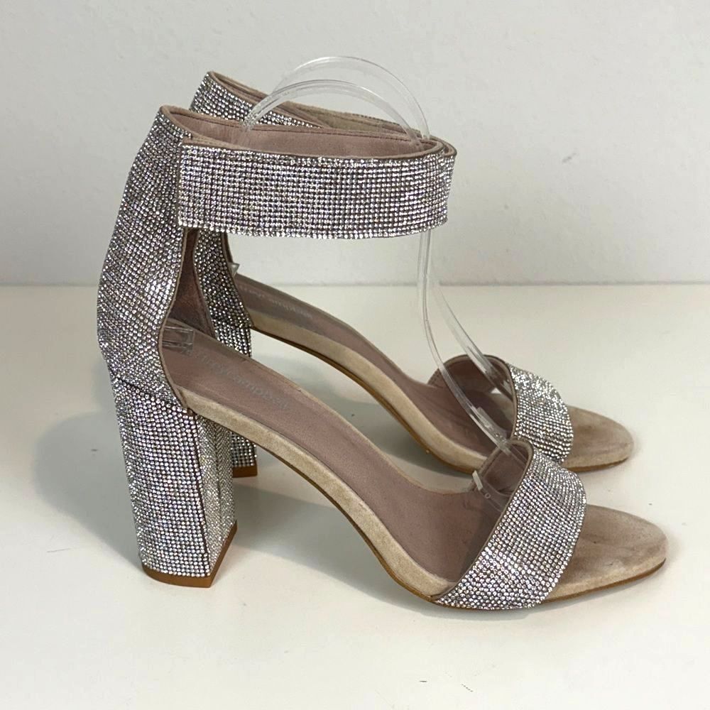 Jeffrey Campbell Sparkle & Shine Silver Peep Toe Ankle Strap Block Heels 10